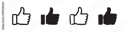 Hand Drawn Thumbs Up Like Icons Set Isolated on White Background