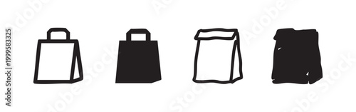 Paper Shopping and Takeaway Bag Hand Drawn Icons Set