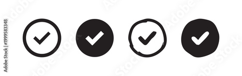 Hand Drawn Checkmark Tick Icons in Circle Isolated on White Background