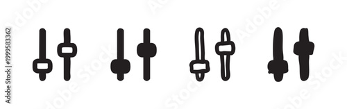 Hand Drawn Equalizer Slider Control Icons Set Isolated on White Background