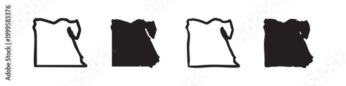 Egypt Country Map Hand Drawn Outline and Silhouette Icons Set