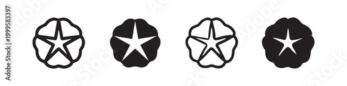 Hand-drawn star in circle icon set, collection of outline and silhouette star symbols for design