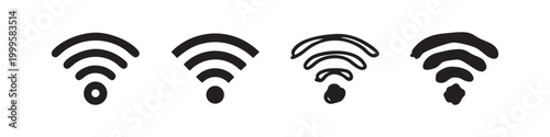 Set of hand drawn wireless internet wifi icons in multiple styles