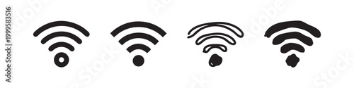 Set of hand drawn wifi signal icons for wireless network connectivity