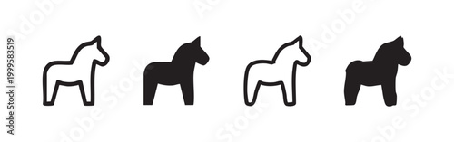 Set of hand drawn Dala horse icons, traditional Swedish folk art symbol