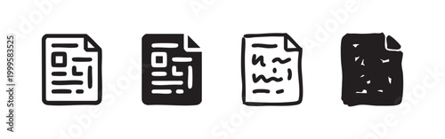 Set of hand drawn document icons for file management and paperwork