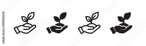 Set of hand drawn sprout in hand icons for environmental growth and care