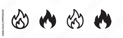 Set of hand drawn fire flame icons for heat and combustion concepts