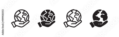 Set of hand drawn earth in hand icons for global ecology and protection