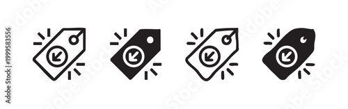 Discount Tag Icon Set with Down Arrow for Sale and Promotion