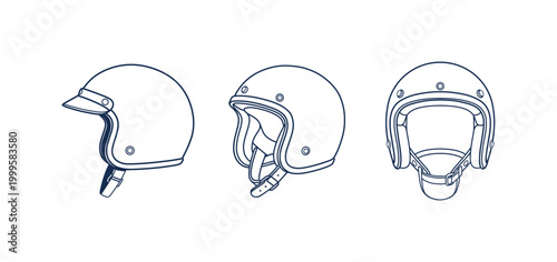 vector set drawing of retro scooter or motorcycle helmet