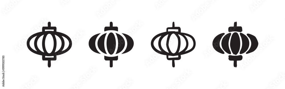 Fototapeta premium Asian Lantern Festival Decorative Icon Collection