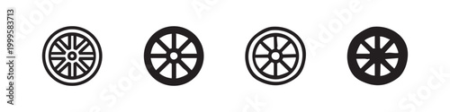 Dharma Wheel or Ship Steering Wheel Icon Set