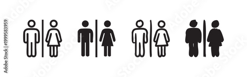 Photography Male and Female Gender Restroom Icon Set - Hand Drawn and Solid Vector Illustrat
