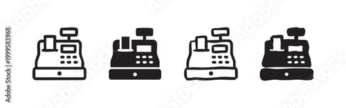 Retail Cash Register Checkout Icon Set - Hand Drawn and Solid Vector Illustration