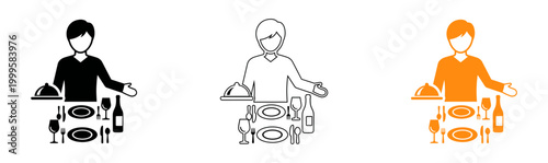 Restaurant services iconography waiter table setting and dining essentials
