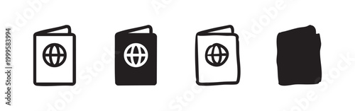 International Travel Passport Document Icon Set - Hand Drawn and Solid Vector Illustration