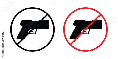 Gun Not Allowed sign outlined. Flat fill icons