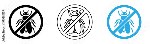 Pest control icons fly and no fly zone symbols in light blue