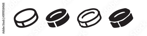 Ice Hockey Puck Sport Equipment Icon Set