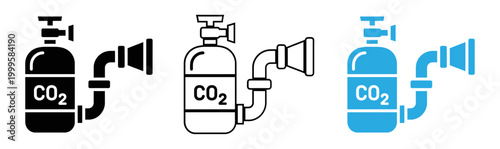 Co2 fire extinguisher illustration black outline and blue colored versions