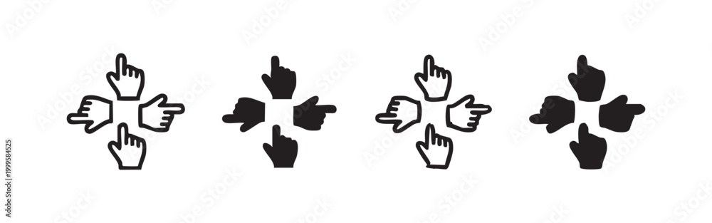 Fototapeta premium Hand Cursor Pointing Icon Set - Directional Navigation Symbols in Different Styles