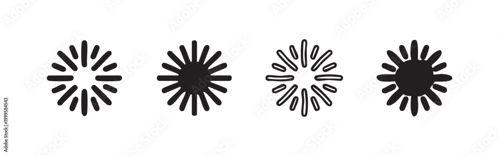 Obraz premium Sun and Sparkle Icon Set - Brightness and Light Symbols in Various Styles