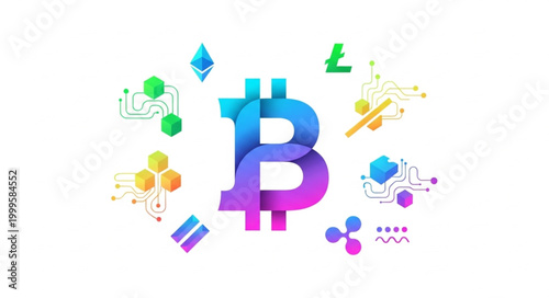 Bitcoin and Cryptocurrencies Concept Art, Digital Currency and Blockchain Technology