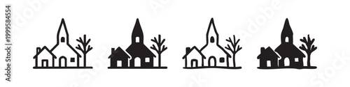 Village and House Icon Set - Landscape and Building Symbols in Different Styles
