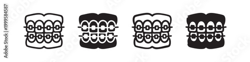 Dental Braces and Teeth Icon Set - Orthodontic Care Symbols in Different Styles