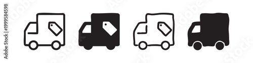 Shipping Delivery Truck with Price Tag Icon Set