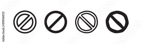 Stop and prohibited icons set, hand-drawn warning symbols in outline and solid for restrictions.