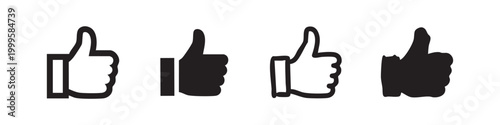 Thumbs up like icons set, hand-drawn approval symbols in outline and solid styles for feedback and rating.