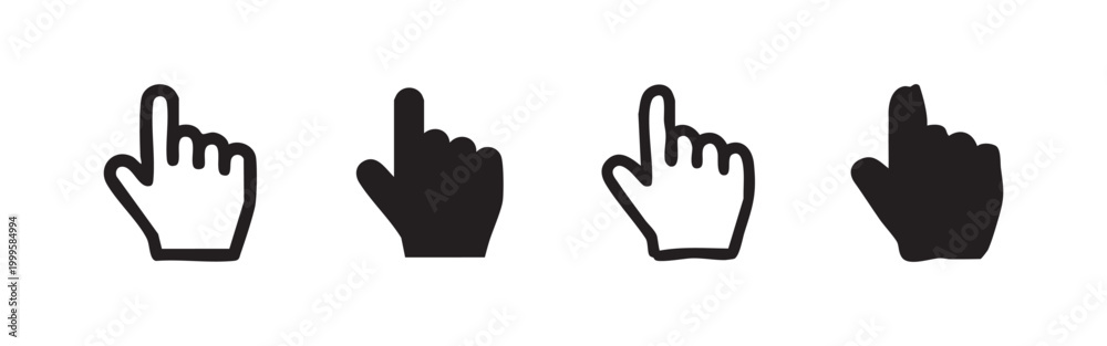 Obraz premium Hand pointer icon set. Click cursor symbol. Mouse gesture for web and mobile interface. User interaction and selection vector illustration.