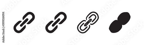 Hand drawn link icon set. Black chain and hyperlink symbols on white background. Doodle style connection collection for web.