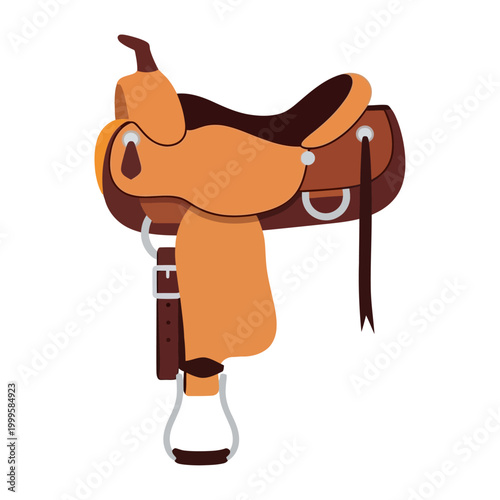 Εκτύπωση καμβά Western saddle vector illustration with stirrups and straps, for equestrian or c