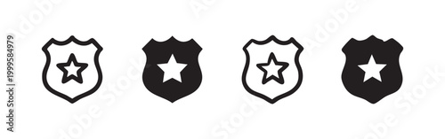 Police badge icon set. Security and authority symbol. Law enforcement and protection concept. Justice and order vector illustration.