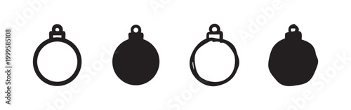 Christmas ornament icon set. Holiday and festive decoration symbols in outline, filled, and hand-drawn styles.