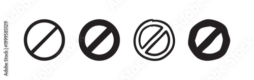 Forbidden sign icon set. No entry and restricted access symbols in outline, filled, and hand-drawn styles.