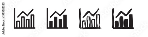 Bar chart with trend line icon set for data and growth in various styles