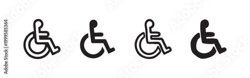 Wheelchair disability sign icon set. Handicapped person access symbol in doodle style.