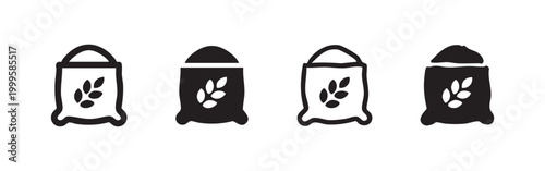 Seed bag icon set. Agricultural produce, grain, and plant feed symbols. Farming and harvest concept.