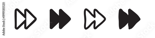 Fast forward media player icon set. Double right arrows for skipping forward or accelerating playback.