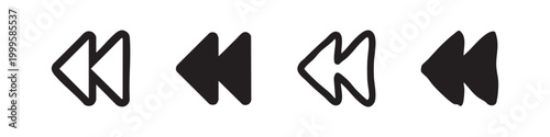 Fast rewind media player icon set. Double left arrows for skipping backward or reversing playback.