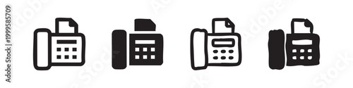 Fax machine icon set for communication and document transmission