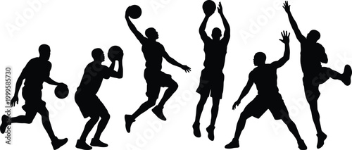 Принти на полотні Basketball player silhouette vector illustration set, icons with dribbling, shoo