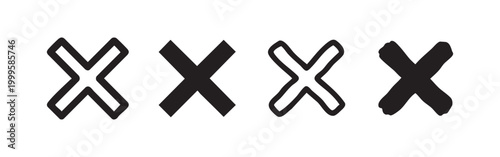 Cross or X mark icon set for cancel, error, or close actions