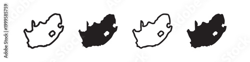 South Africa map icons set, country geography outline and solid shape collection.