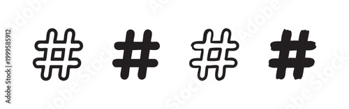 Hashtag icon set in two styles, outline and solid. Social media and trending topic vector signs.