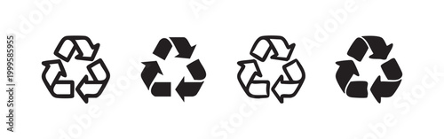 Set of hand-drawn recycle icons in outline and solid styles. Environmental protection and circular economy concept.